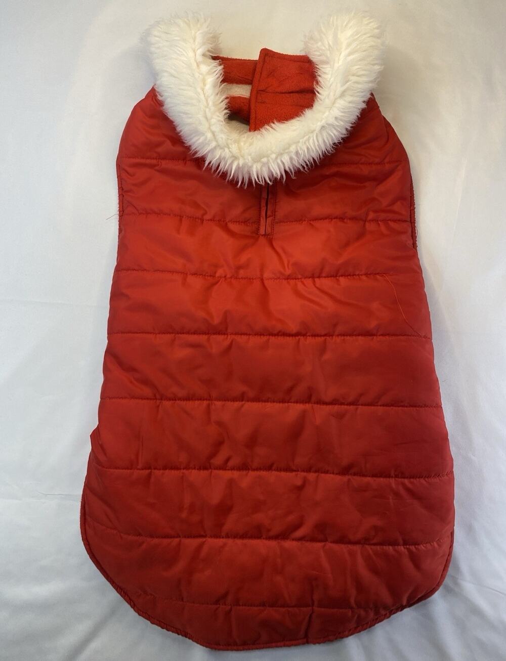 Red/White Fleece Dog Coat/Jacket Faux Fur Collar Santa Christmas Warm Size L